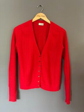 CLUB MONACO 100% CASHMERE RED RIBBED CARDIGAN PERFECT CONDITION SMALL